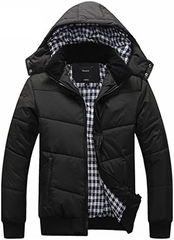 Ubon Men's Winter Thicken Down Jacket Stand Collar Coats With HoodAsian M(Black,US XXS)