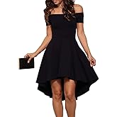 Womens Off Shoulder Short Sleeve Swallowtail Dress High Low Flare Skater Dress