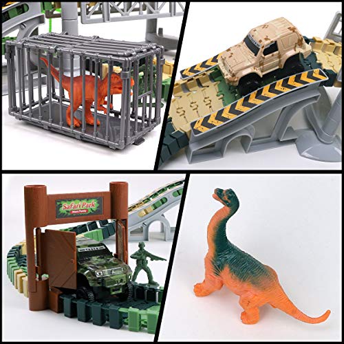 image for TTOUADY Dinosaur Toy Trains Race Car Extended 158 Tracks, Updated Dino