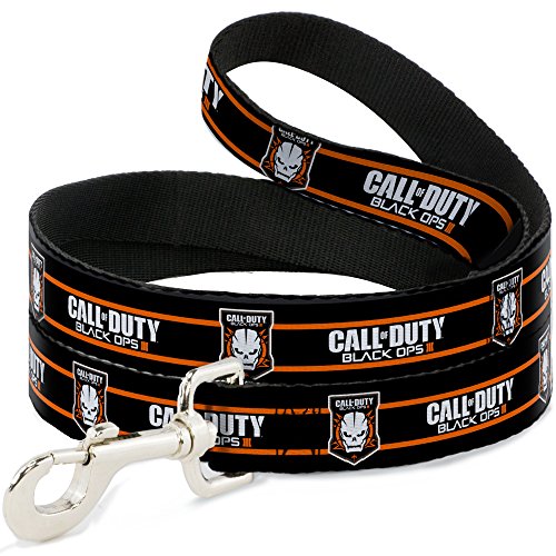 Dog Leash Call of Duty Black Ops III Skull Icon 2 Stripe Black 6 Feet Long 1.5…