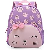 KK CRAFTS Preschool Backpack Toddler Neoprene Animal Schoolbag Lunch backpack for Kids Boys Girls(Purple Cat)