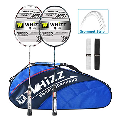 WHIZZ 2 PCS 100% Graphite Badminton Racket Set, Frame/String Protection Design, Large Badminton Bag / 2 Grip Tapes Included (Black/White) - Thumbnail 7