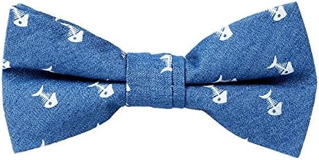 Gazebo Green Pre-Tied Cotton Bow Tie - Novelty Prints (Denim Bonefish)