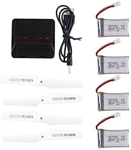Goldenwide? 3.7V 600mAh Lipo Battery(4PCS) with 4 In 1 Battery Charger for Syma X5 X5C Parts (FREE BONUS 4 Propellers Spare Part) by Goldenwide
