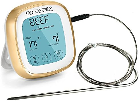 Touchscreen Digital Meat Thermometer/Timer for Grilling,Oven,BBQ,Kitchen Cooking Gold