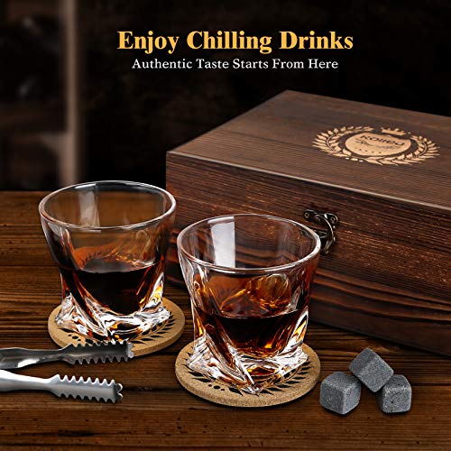 Whiskey Stones Gift Set, Kollea Whiskey Glass and Stones Set with 2