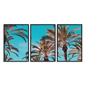 3 Piece Framed Canvas Wall Art for Living Room, Bedroom Vintage Tropical Palm Trees Canvas Prints for Modern Home Decoration Ready to Hang - 16"x24"x3 Panels