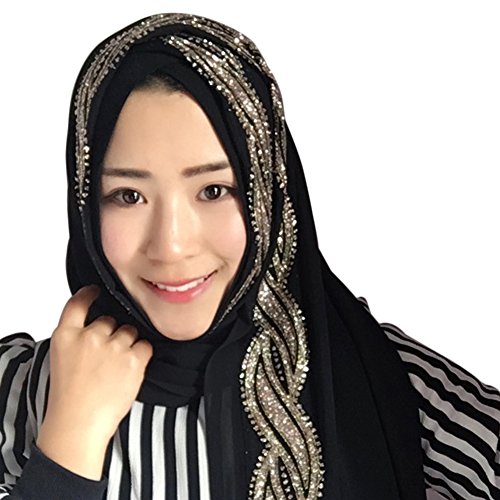 Zhengpin Scarf Muslim Headscarf Hijabs Cap for Women Long Shawl Gold Glitter