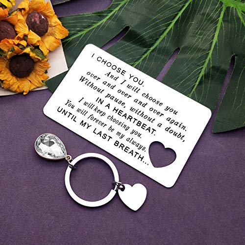 Engraved Wallet Card Inserts Keychain Set for Men Women Husband