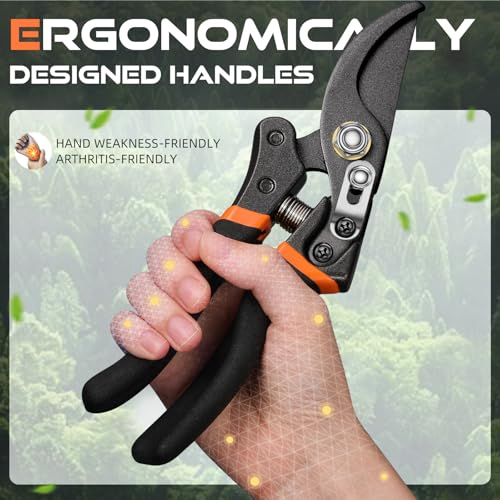 DECERK® 8.5" Professional Pruning Shears - Cuts 4X Easier with Ultra Sharp Japanese Steel Titanium Blade, Arthritis Friendly Garden Secateurs & Plant Clippers, Effortlessly Prunes 3/4" Branches