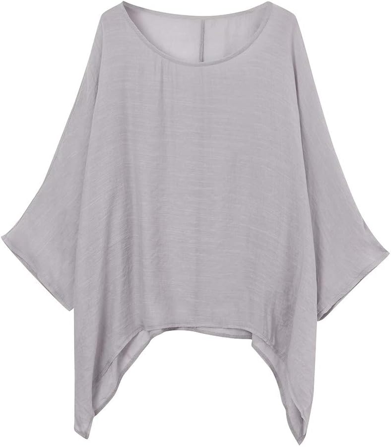 Misaky Women's Blouse Daily Casual Plus Size Loose Tops Cotton Linen Solid Color Shirt