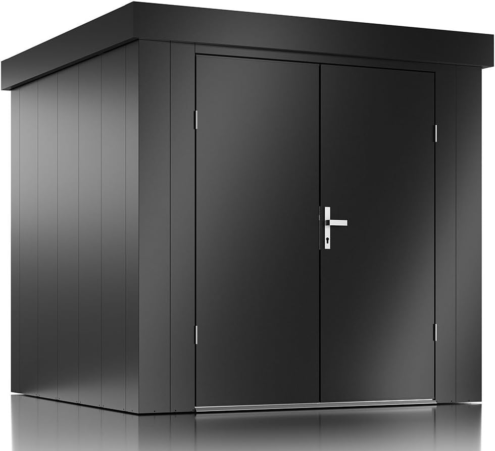 ILESTO Gerätehaus John aus Stahl: 226x226x213cm | Gartenhaus Metall - modern mit Flachdach | Geräteschuppen für den Garten optional mit Zubehör | Gartenhütte Zweiflügeltür, Anthrazit