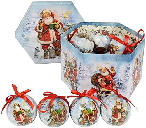 Immagini Di Natale Sulla Neve.Maury S Box Esagonale Con 14 Palle Natalizie Dimensioni 8cm Disegno Babbo Natale Sulla Neve Appendibili Con Nastro In Scatola Regalo Per Natale Amazon It Casa E Cucina