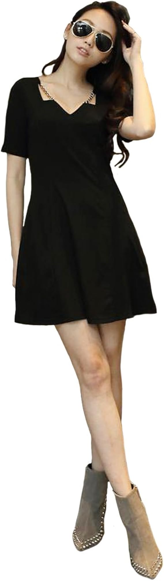 大きいサイズ レディース 半袖ワンピ ブラックワンピ 黒 ａラインワンピース A3580 ブラック 5l ワンピース チュニック 通販 Amazon
