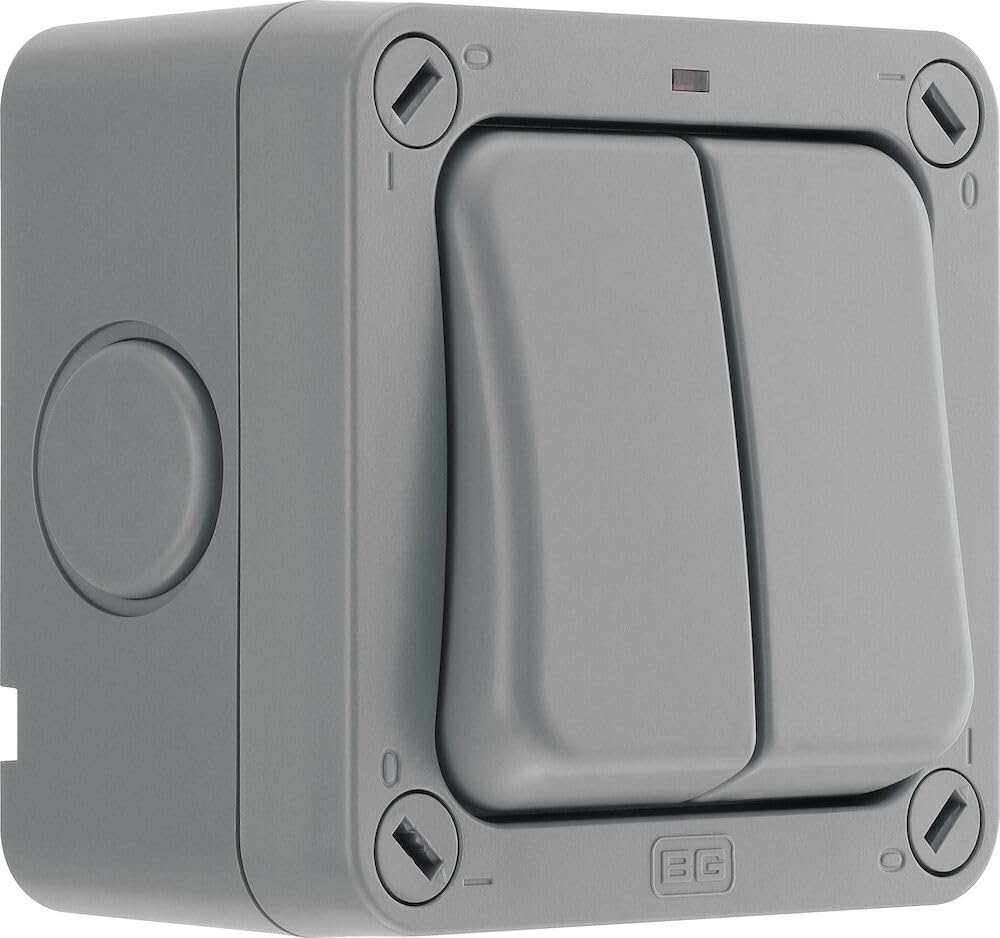 BG Electrical Outdoor Double Switch with LED Indicator, Weatherproof, Grey, Nexus Storm, 2-Way, 20A, IP66 Rated, WP42 — image 1