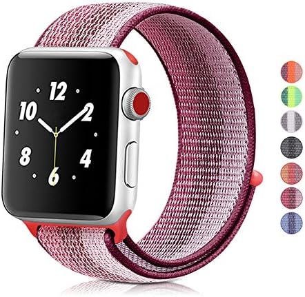 Winmy For Apple Watch Band Sport Loop Bands 38mm, Lightweight Breathable Nylon Replacement Band Strap for Apple Watch Nike+, Series 1, Series 2, Series 3, Sport, Edition - Berry Stripe