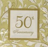 Amscan 5138511 50th Anniversary Lunch Napkins 16 Ct, 6.5", Gold