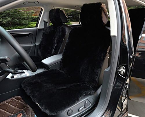 IMQOQ A Pair Genuine Sheepskin Short Wool Car 2 Front Seat Covers Set Winter Warm Universal Black