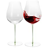 KAMMAK Wine Glasses Set of 2, 24.35 oz Hand Blown Crystal Bordeaux Wine Glasses, Thin Rim & Long Stem, Perfect for Red & White, Daily Use, Wedding or Birthday Gift with Gift Box, Burgundy Green