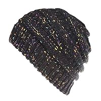 happyday04 Womens Ponytail Beanie Hat Wool Knit Messy High Bun BeanieTail Hat