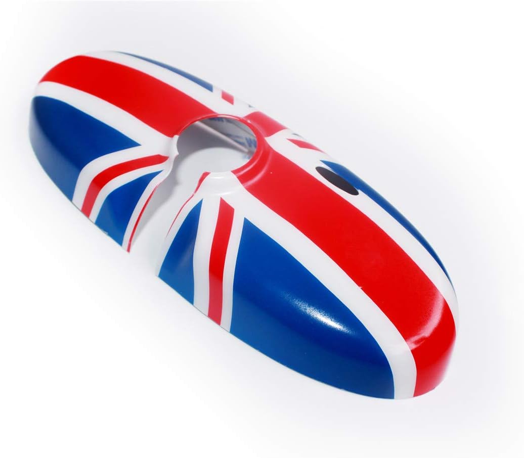 Blue/Red Union Jack UK Flag ABS Sticker Cover Trim Cap for Mini Cooper ONE S JCW R56 Hatchback R57 Covertible R58 Coupe R59 Roadster 2010-2016 (Rear View Mirror Cover with Senor Hole)