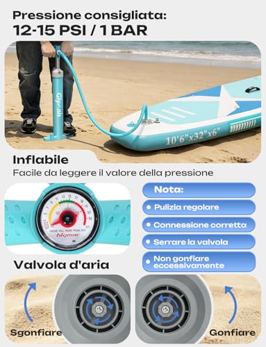 Glymnis Tavola Da SUP 320×81×15cm SUP Gonfiabile Capacità Di Carico Di 140 Kg Tavola Da Surf Stand Up Paddle Tavola SUP Con Pompa Ad Aria Pagaia Regolabile Borsa Da Trasporto