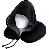 Wolf Essentials Fiber Filled Hoodie Neck Pillow, Compact, Perfect for Plane and Car Travel, Black & Charcoal