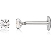 Limerencia 2Pcs 18g Titanium Internally Threaded Tragus Piercing Jewelry Nose Studs Flat Back Earrings Labret, Lip, Helix, Cartilage, Conch, Medusa Piercing for Women Men Sensitive Ears