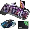 Gaming-Keyboard-and-Mouse-Combo-Gray-Alloy-Panel-Mechanical-feel-Wired-16-LED-RGB-Backlit-USB-Keyboard-with-Wrist-Rest-Phone-Holder-for-PC-Gamers-Xbox-PS4-3200DPI-LED-Breathing-Backlit-Mouse Wired Gaming Keyboard and Mouse Combo Set, Gray Alloy Panel, 16 LED RGB Backlit with Removable Wrist Rest, 26 Keys Anti…
