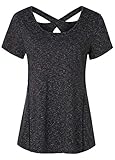 Soogus Woman Short Sleeve Round Neck Criss Cross Back Workout Tops Yoga Shirts