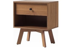 Walker Edison Mid Century Modern 1-Drawer Nightstand Bedroom Storage Drawer and Shelf Bedside End Table, 21 Inch, Mocha