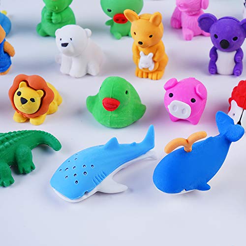 E-UNIONA 40pcs Detachable Assembly Animal Pencil Eraser Set for Classroom Awards, Game Prizes, Children's Puzzle Games and Birthdays ,Weddings Party Gifts.