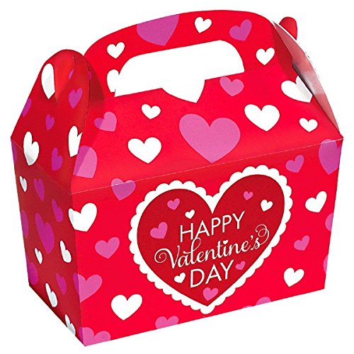 Amscam Valentine's Day Gable Boxes Made of Cardboard, Red/White