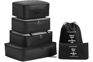 Fxkoolr 6 Set Packing Cubes, Luggage Packing Organizers Packing Cubes for Suitcase Travel Accessories, Black