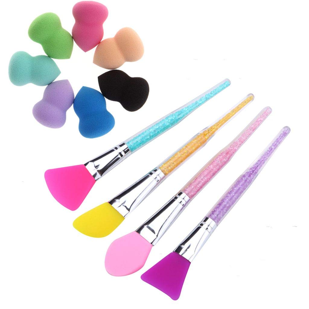 Daily-buy 1 Set 4 Pcs Silicone Facial Mask Brush Cleaning Cleansing Moisturizing Sleep + 2 Pcs Beauty Sponge Makeup Blender Random Color