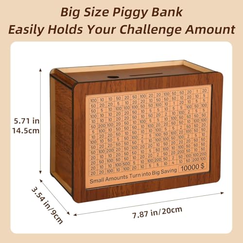 10000 Kakeibo Wooden Money Saving Challenge Box Cash Vault Piggy Bank for Adults Kids Savings Goals Smash Box Saver for Boys and Girls (10 Amounts)