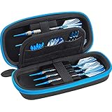 Casemaster Sentry Dart Case Slim EVA Shell with Blue Zipper for Steel and Soft Tip Darts, Hold 6 Darts and Features Built-in Storage for Flights, Tips and Shafts, Blue Zipper