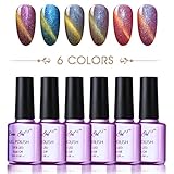 Beau Gel Soak off UV LED Gel Nail Polish, 6 Colors 3D Cat Eye Chameleon Color Changing Gel Polish Manicure Nail Salon Set plus Free Nail Magnet Stick #05