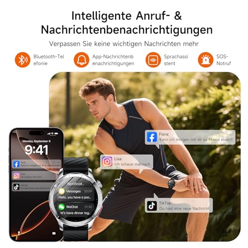 Lgnitek Smartwatch Women Men with Phone Function, 1.43 Inch AMOLED Fitness Watch with IP68 Waterproof for iOS Android