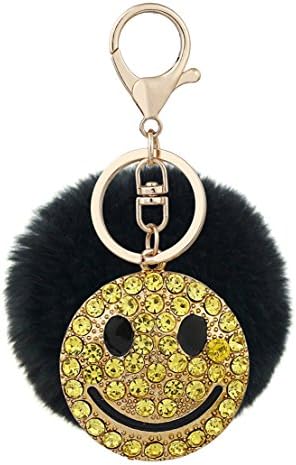 Ayiqi Solid Color Rabbit Plush Ball Happy Smiling Face Pendant Keychain Fluffy Handbag Charm Key Ring Car Key Decoration (Color 9)