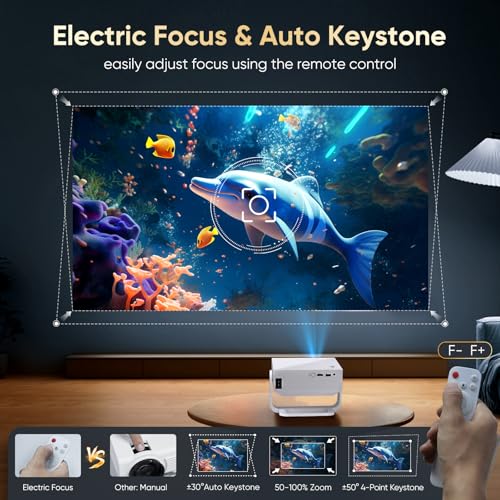 2026 Smart Projector Built-in-Apps, Android TV, Supported 4K/Native 1080P, 270 ANSI, Wifi 6 Bluetooth 5.2, Portable Mini Movie Projector for Bedroom Home, Auto Keystone, iOS/Switch/PS5