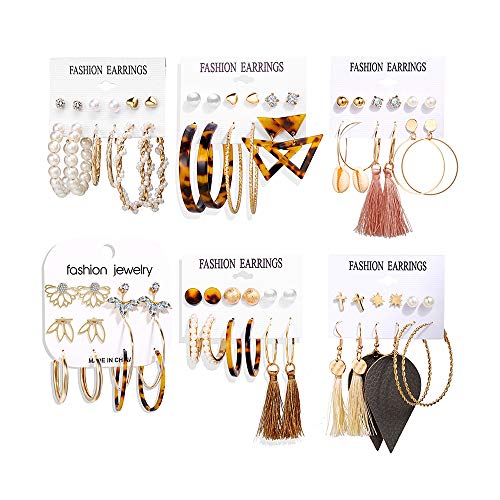 36 Pairs Gold Hoop Earrings Set for Women Multipack, Boho Fashion Statement Stud Hoop Earrings Pack with Pearl Butterfly Shaped Assorted Small Big Hoop Earrings Jewelry for Gift - Thumbnail 7