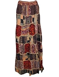 Womens Patchwork Maxi Skirt Colorful Gypsy Peasant Long Skirts S/M
