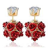 Women's Stud Earrings,Doinshop Fashion Flower Rose Eardrops Wedding Earbob Jewelry (red)