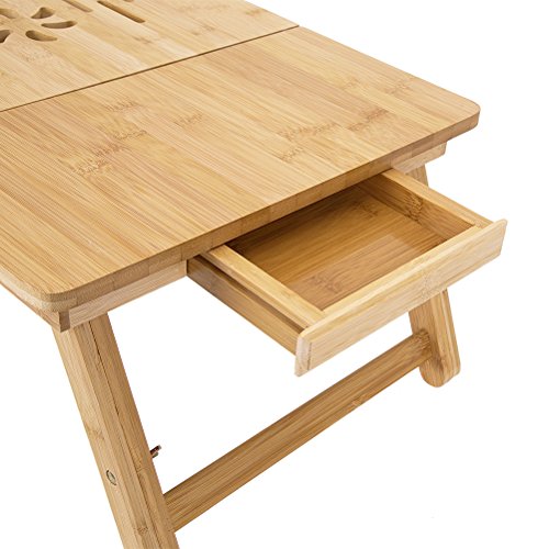 HBlife Bamboo Adjustable Lapdesk Foldable Laptop Stand Desk Breakfast Serving Bed Tray Tablet With Drawer