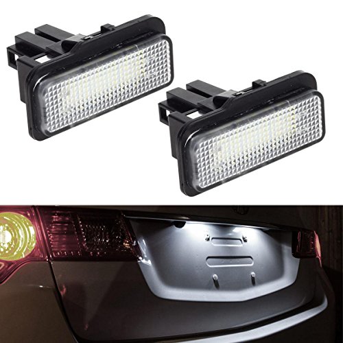 Partsam 2pcs White 6000K 18-SMD 12V LED License Plate Lights Lamp Set Assemblies for Mercedes-Benz C-Class W203/E-Class W211 / S211 /CLS-Class W219/SLK-Class R171