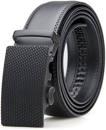 Men's Leather Belt with Automatic Solid Buckle -Scratch resistant - Ratchet Dress Belt With a Gift Box by Pazzi PIZIO (Waist 36"-42", Black - Style 1)
