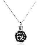 MiiFort Rose Flower Urn Necklaces for Ashes Cremation Jewelry Keepsake for Adult Women Men Human Family Loved One