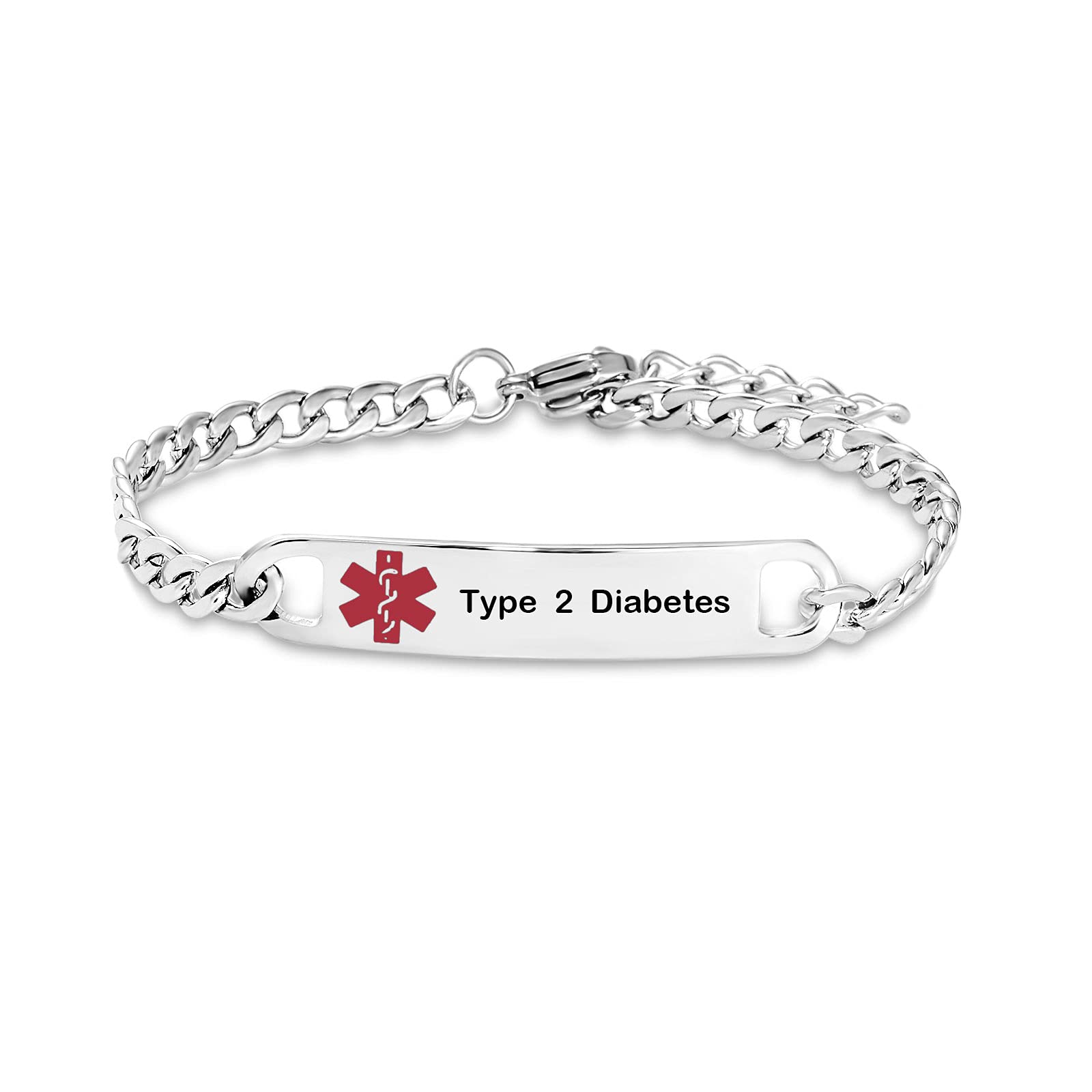 KunBead Jewelry Type 2 Diabetes Medical Alert Bracelets for Women Adjustable Stainless Steel Mesh Emergency Awareness Medical ID Bracelet