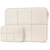 MOSISO 360 Protective Laptop Case 13-14 inch, 13.3 inch Puffy Laptop Sleeve Compatible with MacBook Air 13 13.6/Pro 13/Pro 14, HP Dell ASUS Lenovo, Six Square Quilted Computer Bag with Small Case,Sand